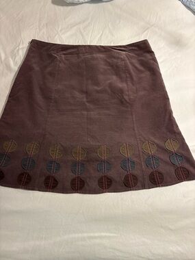 Boden Brown Corduroy Mini Skirt with Embroidered Circle Trim